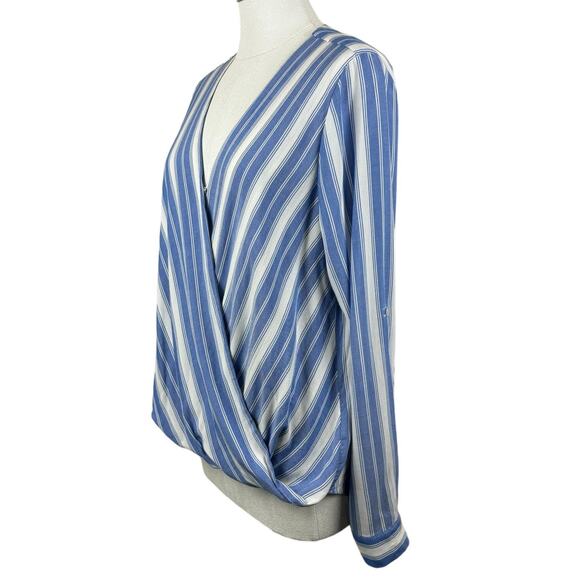 Women's KUT From The Kloth Striped Blouse Jenalee Cross Over Roll Sleeve Top Med - Picture 3 of 9
